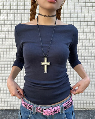 Boat neck cropped sleeve cut and sew