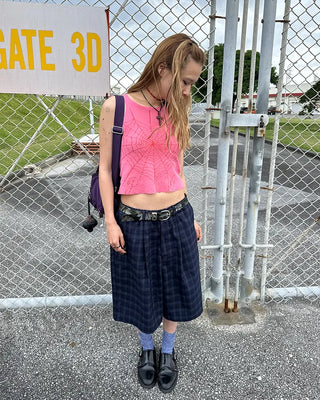(ORIGINAL) Tartan Check Half Wide Easy Pants