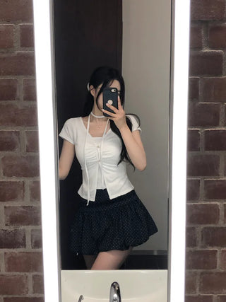 Shirred Sleeveless Cardigan Set