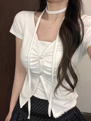 Shirred Sleeveless Cardigan Set