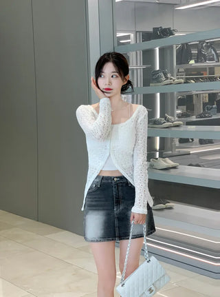 Long slit net cardigan (2 colors)
