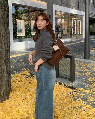 Suede gold buckle bag