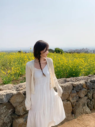 V-neck tiered long skirt (2 colors)
