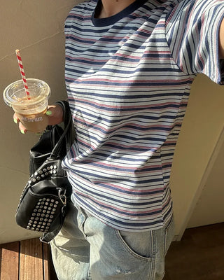 Mixed Border Semi-Cropped Half T-Shirt