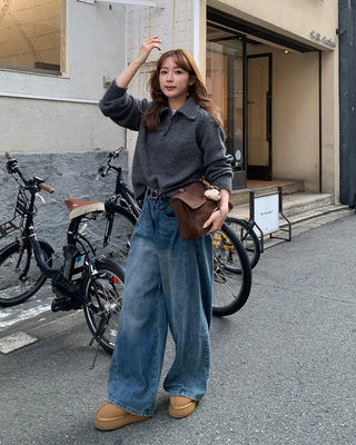 Button-collar long-sleeved knit