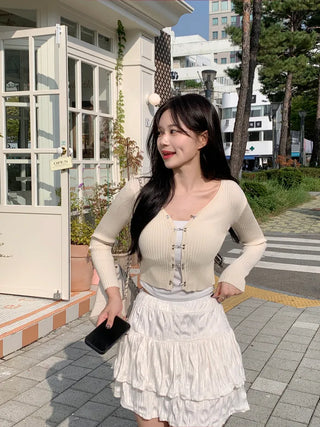 [2 colors] Velour tiered skirt