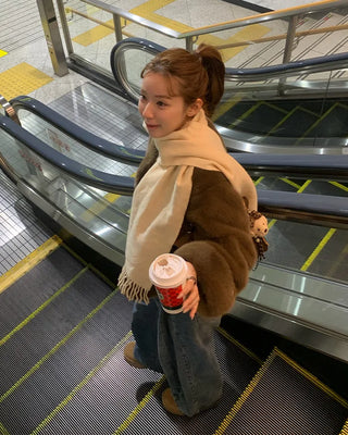 Gold button fur jacket