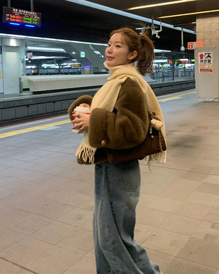 Gold button fur jacket