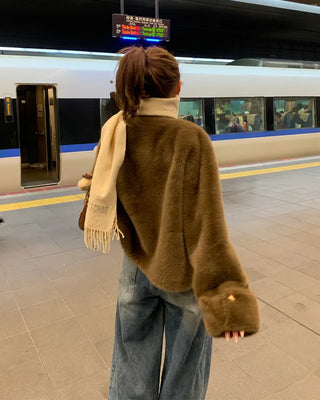 Gold button fur jacket
