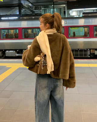 Gold button fur jacket