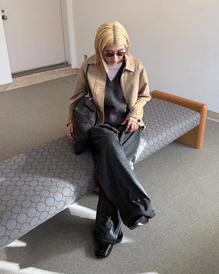 Rib-knit wide-leg easy pants