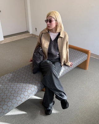 Point button zip fly suede blouson