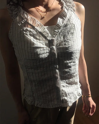 2-Way Gathered Frill Neck Button Sleeveless