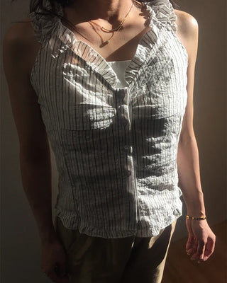 2-Way Gathered Frill Neck Button Sleeveless