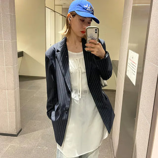 Striped Shoulder Pad Oversized Jacket