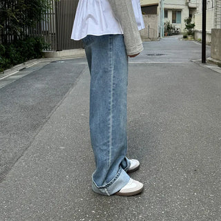 Straight wash denim pants