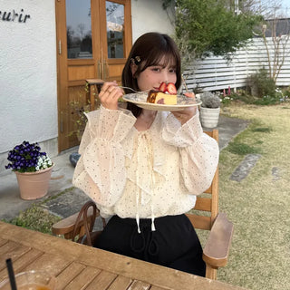 Big frill colored polka dot pattern blouse