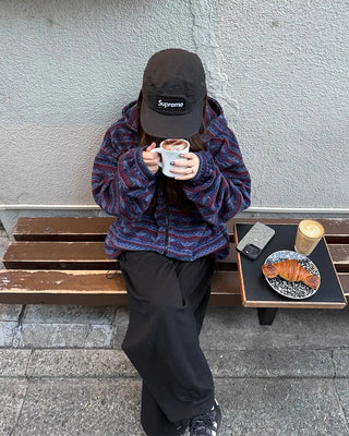 (Unisex) Ethnic Fleece Hooded Jacket with Drawstring
