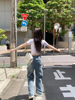 Flower print string cropped t-shirt (4 colors)