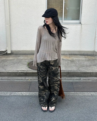 Military wide-leg pants
