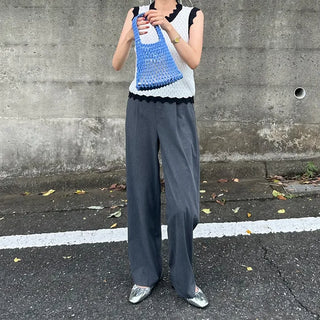 Two-tone perforated sleeveless knit