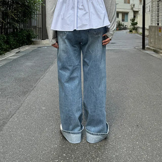 Straight wash denim pants