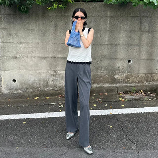 Two-tone perforated sleeveless knit