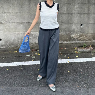 Two-tone perforated sleeveless knit