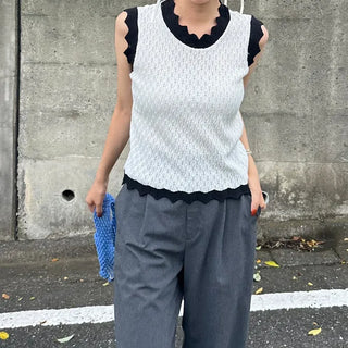 Two-tone perforated sleeveless knit