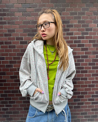 Mini Flower Double Zip Sweatshirt Hoodie