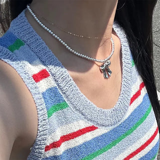 Silver ribbon necklace