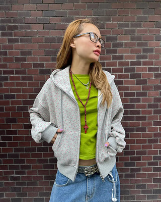 Mini Flower Double Zip Sweatshirt Hoodie