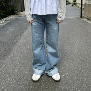Straight wash denim pants