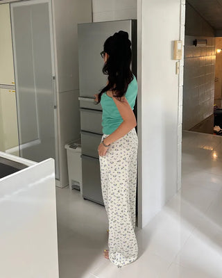 2-way hem flower waffle easy pants