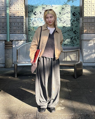 Rib-knit wide-leg easy pants