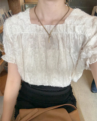 Lace short-sleeved blouse