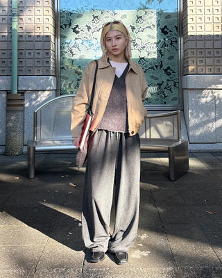 Rib-knit wide-leg easy pants