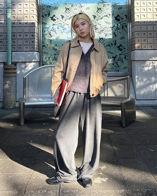 Rib-knit wide-leg easy pants