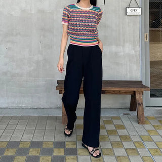 Rainbow striped short-sleeved knit