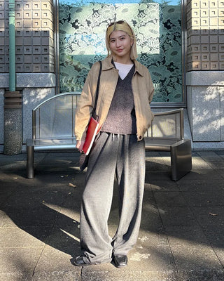Rib-knit wide-leg easy pants