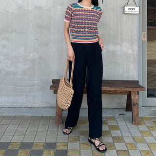 Rainbow striped short-sleeved knit
