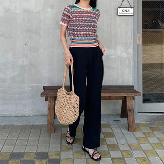 Rainbow striped short-sleeved knit
