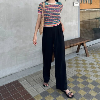 Rainbow striped short-sleeved knit