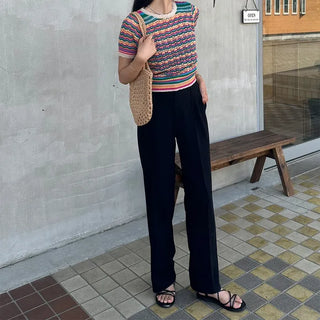 Rainbow striped short-sleeved knit