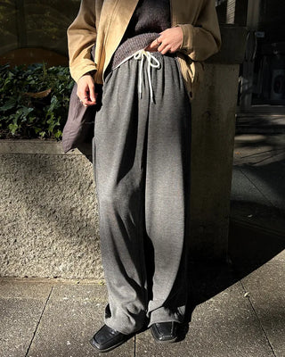 Rib-knit wide-leg easy pants