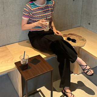 Rainbow striped short-sleeved knit