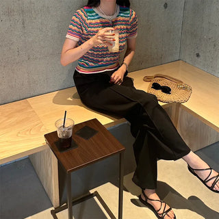 Rainbow striped short-sleeved knit