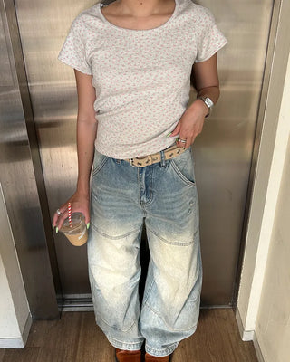 Boat neck floral pointe short T-shirt
