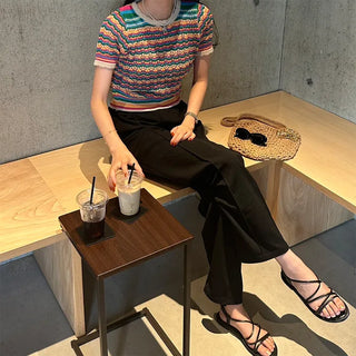 Rainbow striped short-sleeved knit