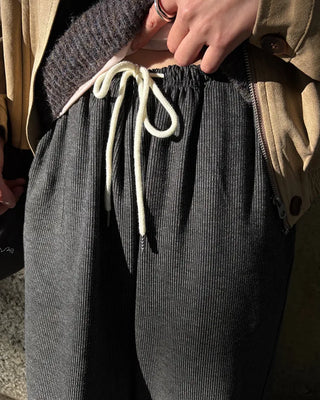 Rib-knit wide-leg easy pants